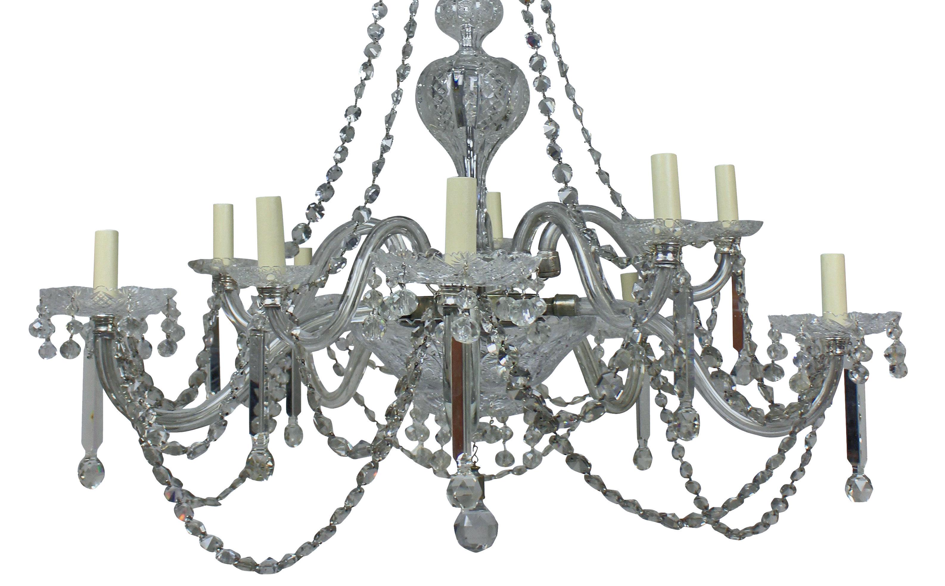 Silvered Large English Ten Light 19th Century Cut Glass Chandelier For Sale