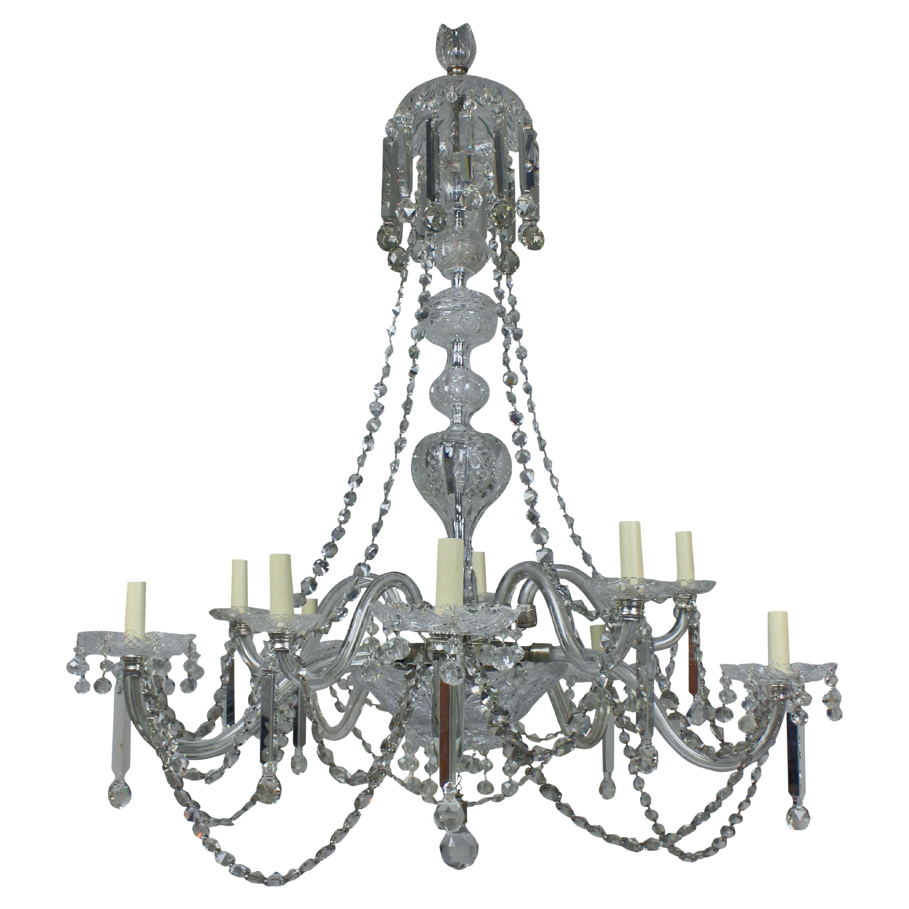 Large English Ten Light 19th Century Cut Glass Chandelier For Sale