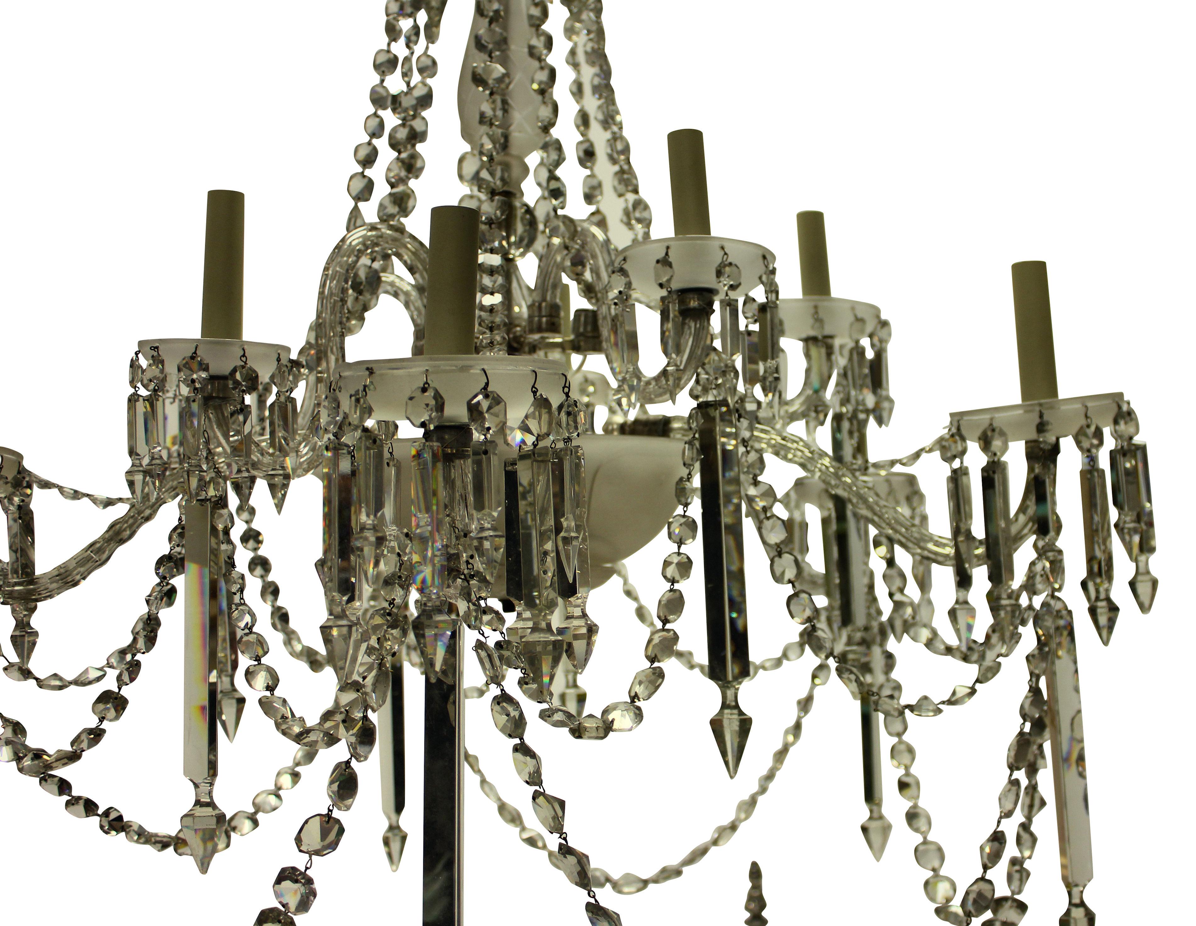 Large English Ten Light Cut Glass Osler Chandelier In Good Condition In London, GB