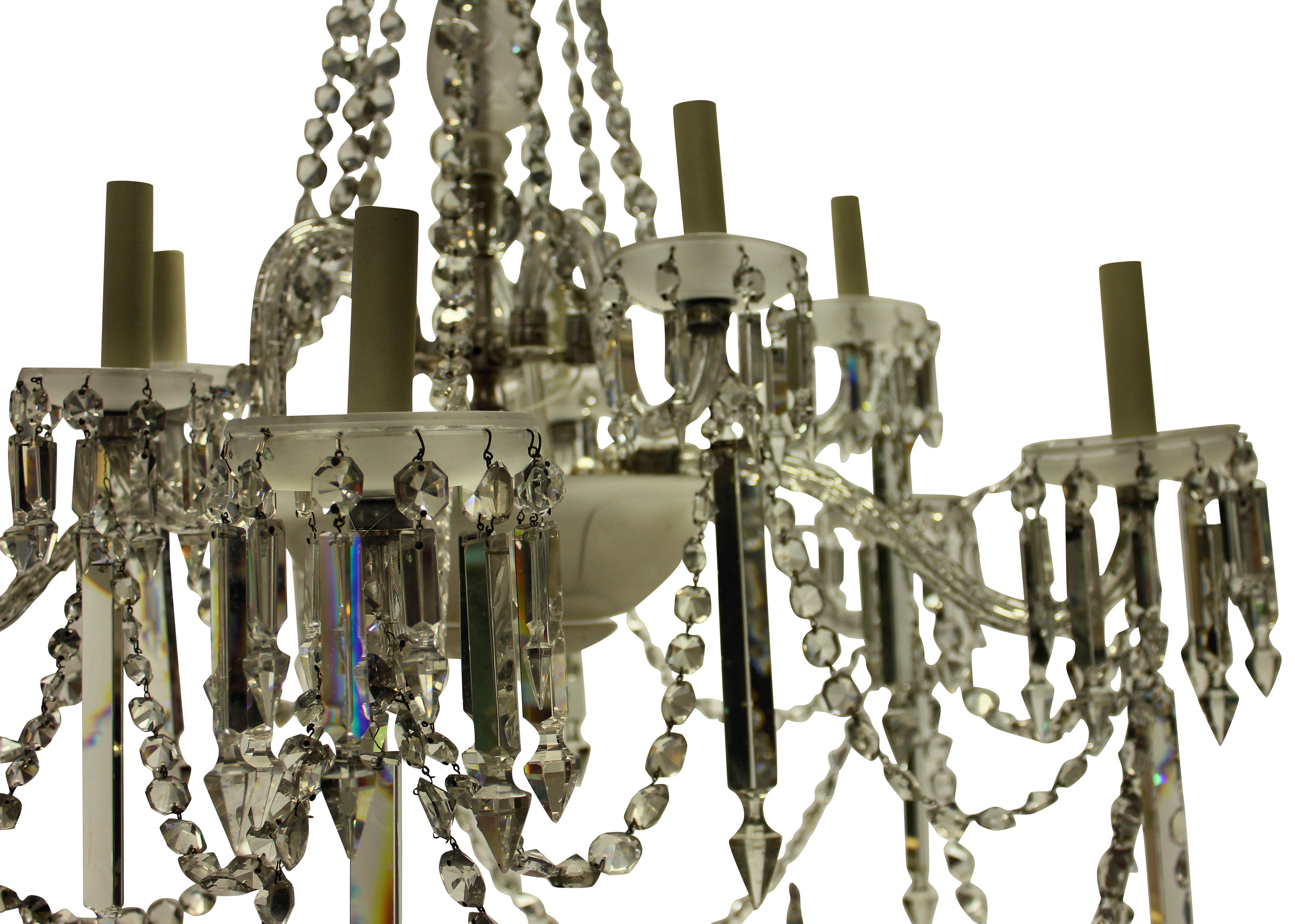 Late 19th Century Large English Ten Light Cut Glass Osler Chandelier