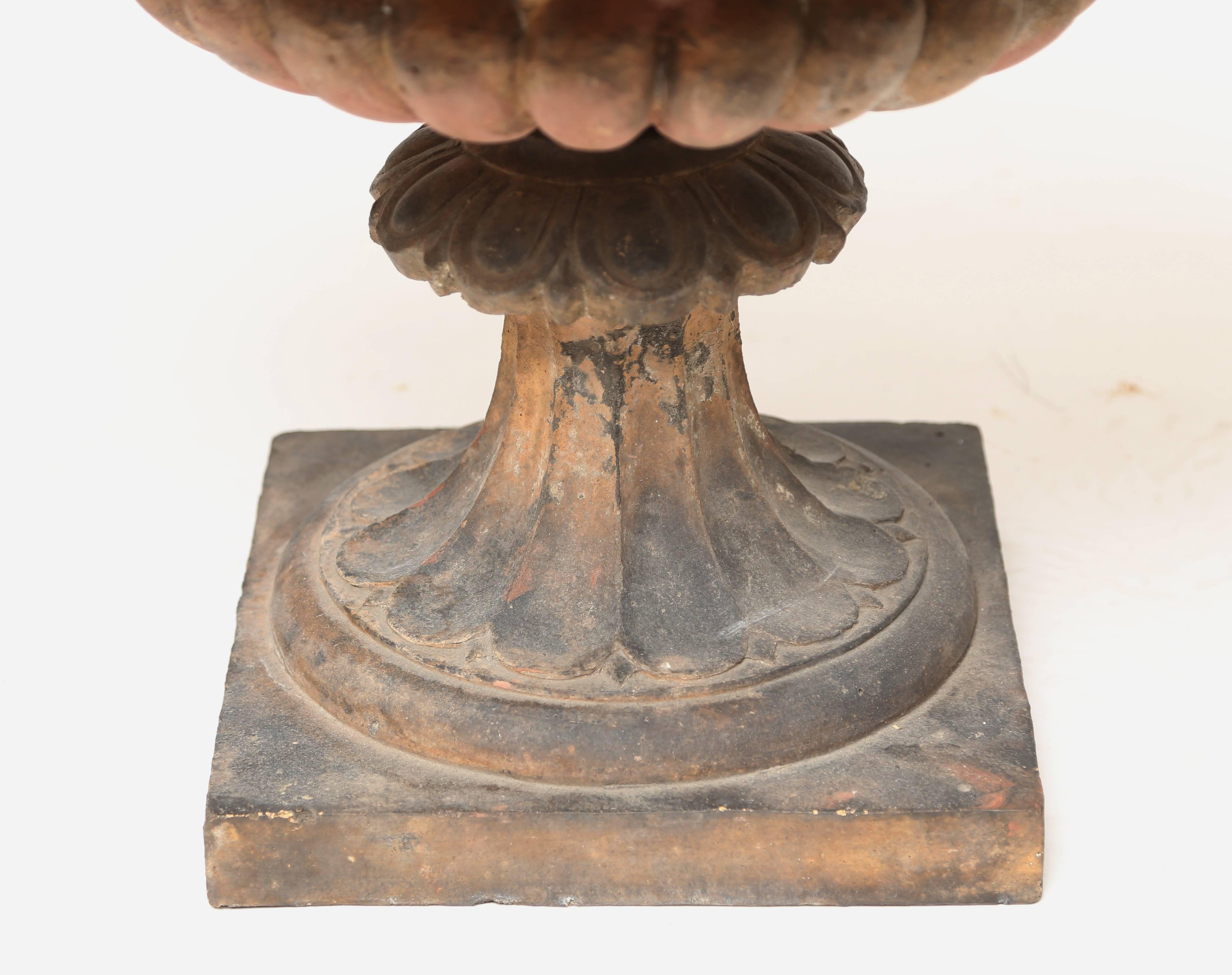 Wide Mouthed Terracotta Garden Urn on Stand-England, Nineteenth Century In Good Condition For Sale In West Palm Beach, FL