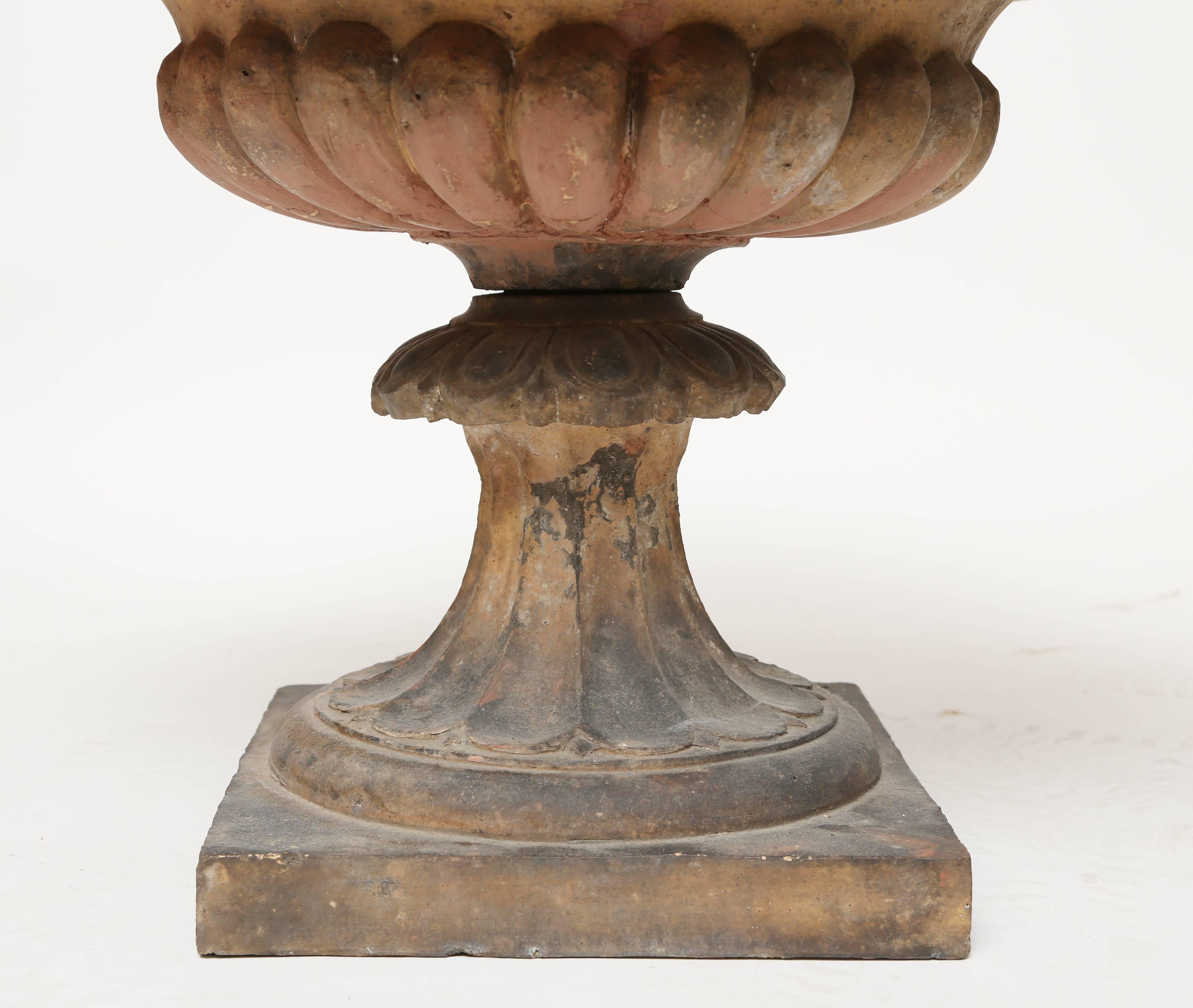 English Wide Mouthed Terracotta Garden Urn on Stand-England, Nineteenth Century For Sale