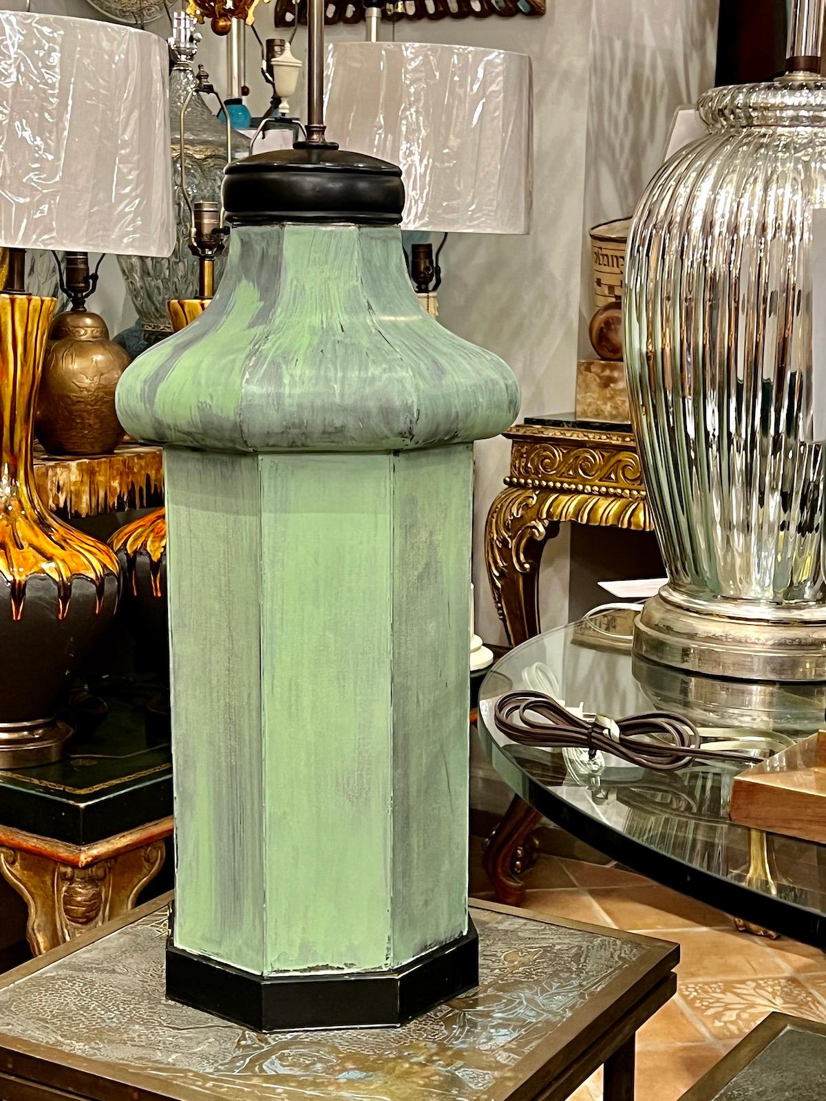 Cold-Painted Large English Tole Lamp For Sale