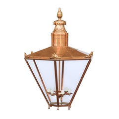 Large English Turn of the Century Hexagonal Copper Lantern with Glass Panels