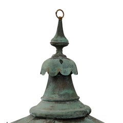 Large English Verdigris Copper Hanging Lantern, circa 1860