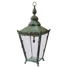 Large English Verdigris Copper Hanging Lantern, circa 1860