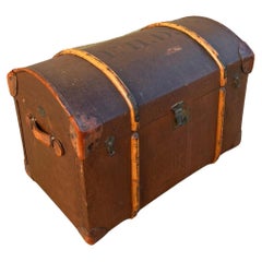 Large English Victorian Dome Top Canvas Steamer Travel Trunk. Monogrammed F.H.D.