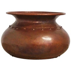 Antique Large English Victorian Handcrafted Copper Pot or Vase with Rivets