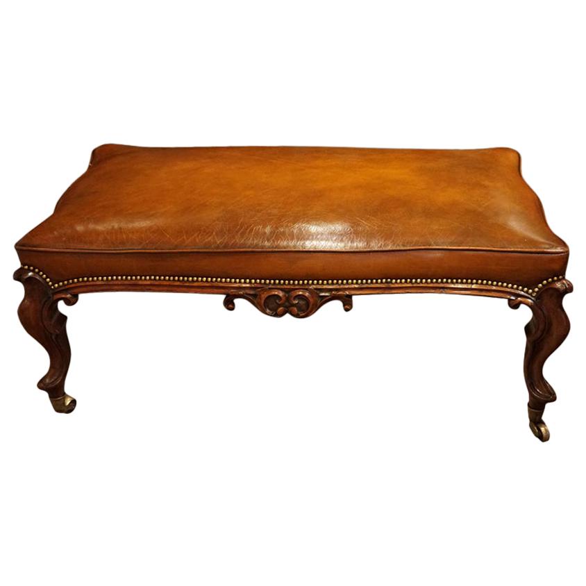 Large English Victorian Leather Stool Coffee Table, circa 1865 For Sale