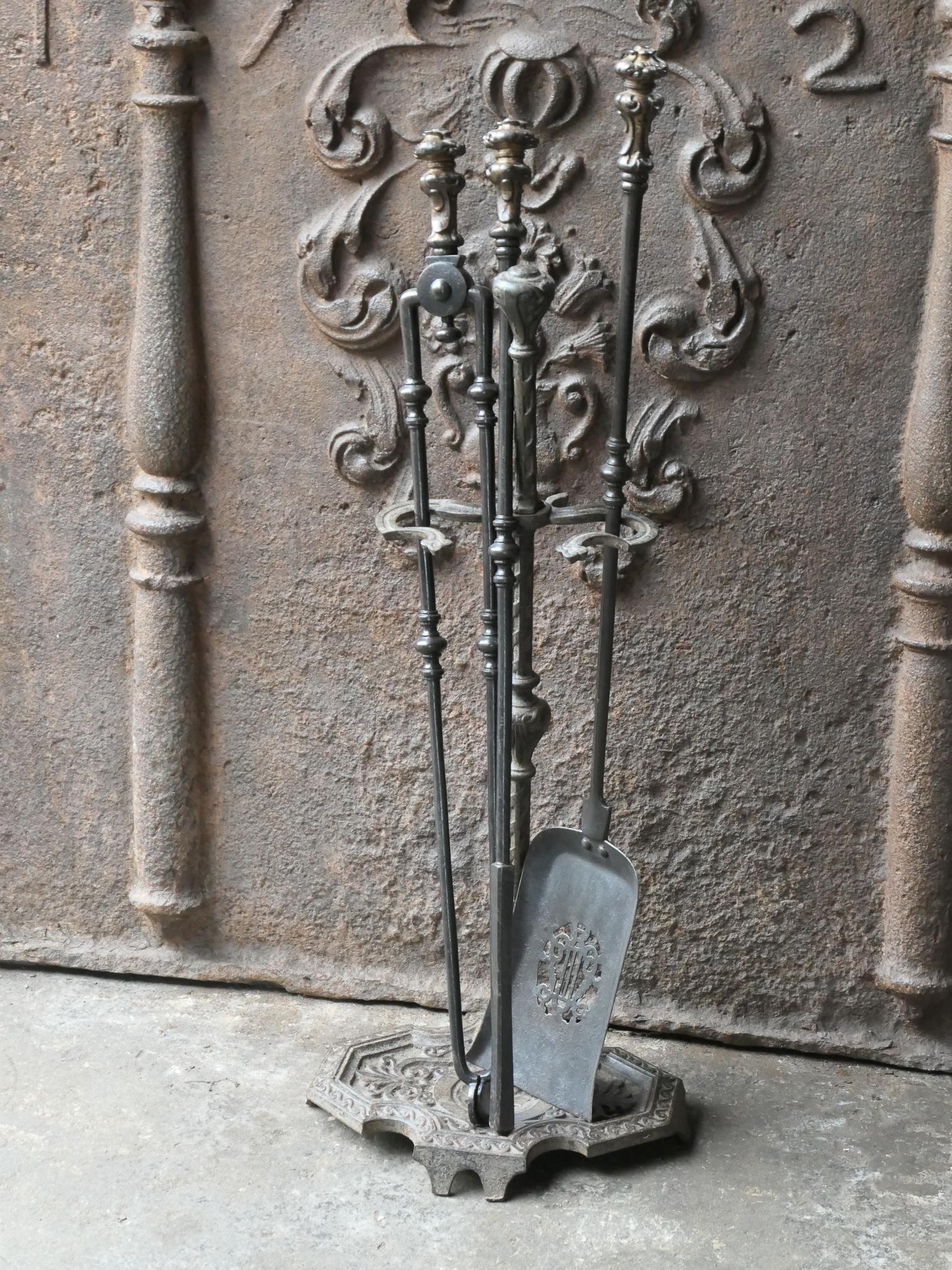 British Large English Victorian Period Fireplace Tools, 19th C For Sale