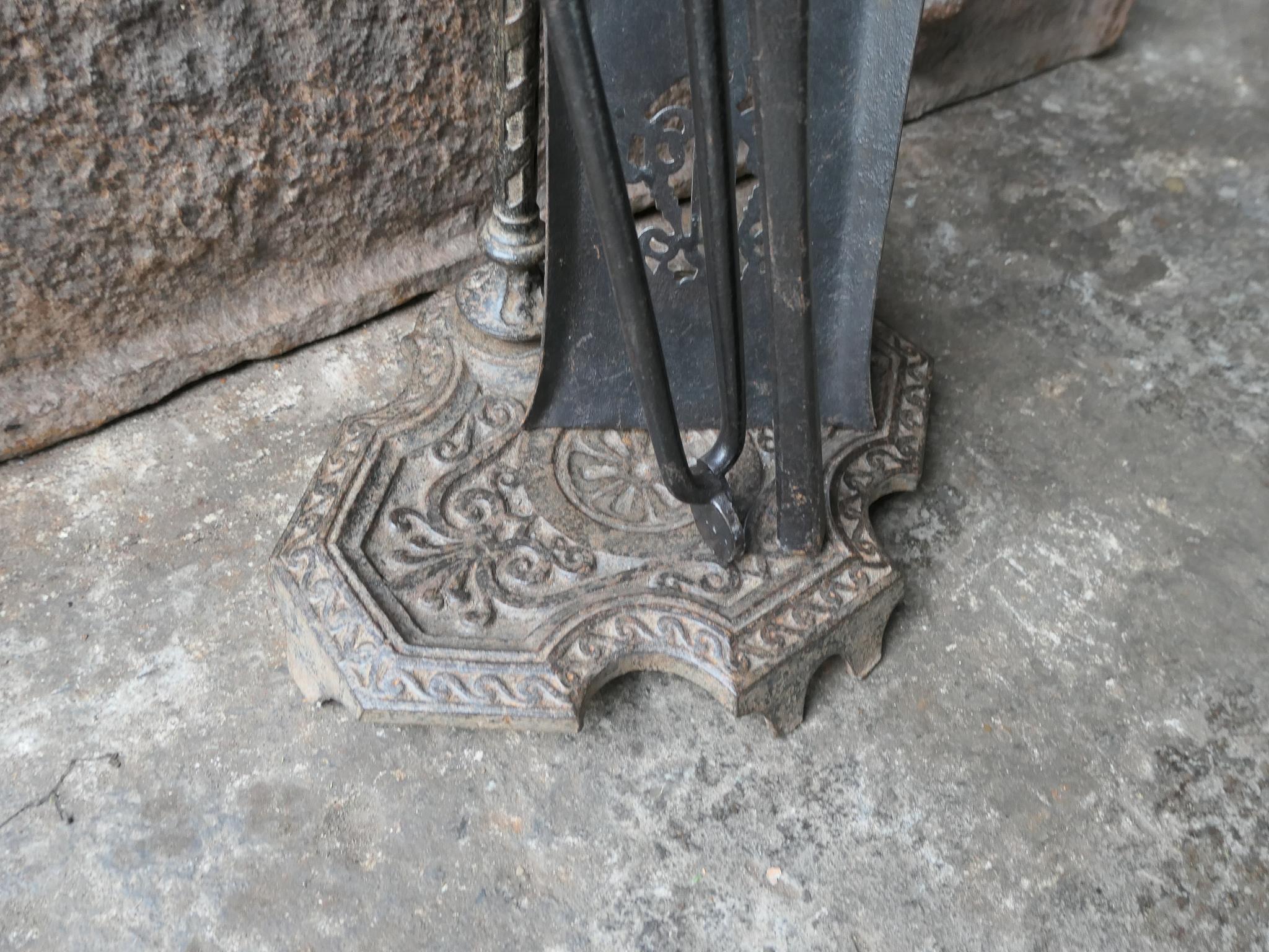 Iron Large English Victorian Period Fireplace Tools, 19th C For Sale