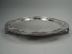 Large English Victorian Regency Classical Sterling Silver Salver, 1880