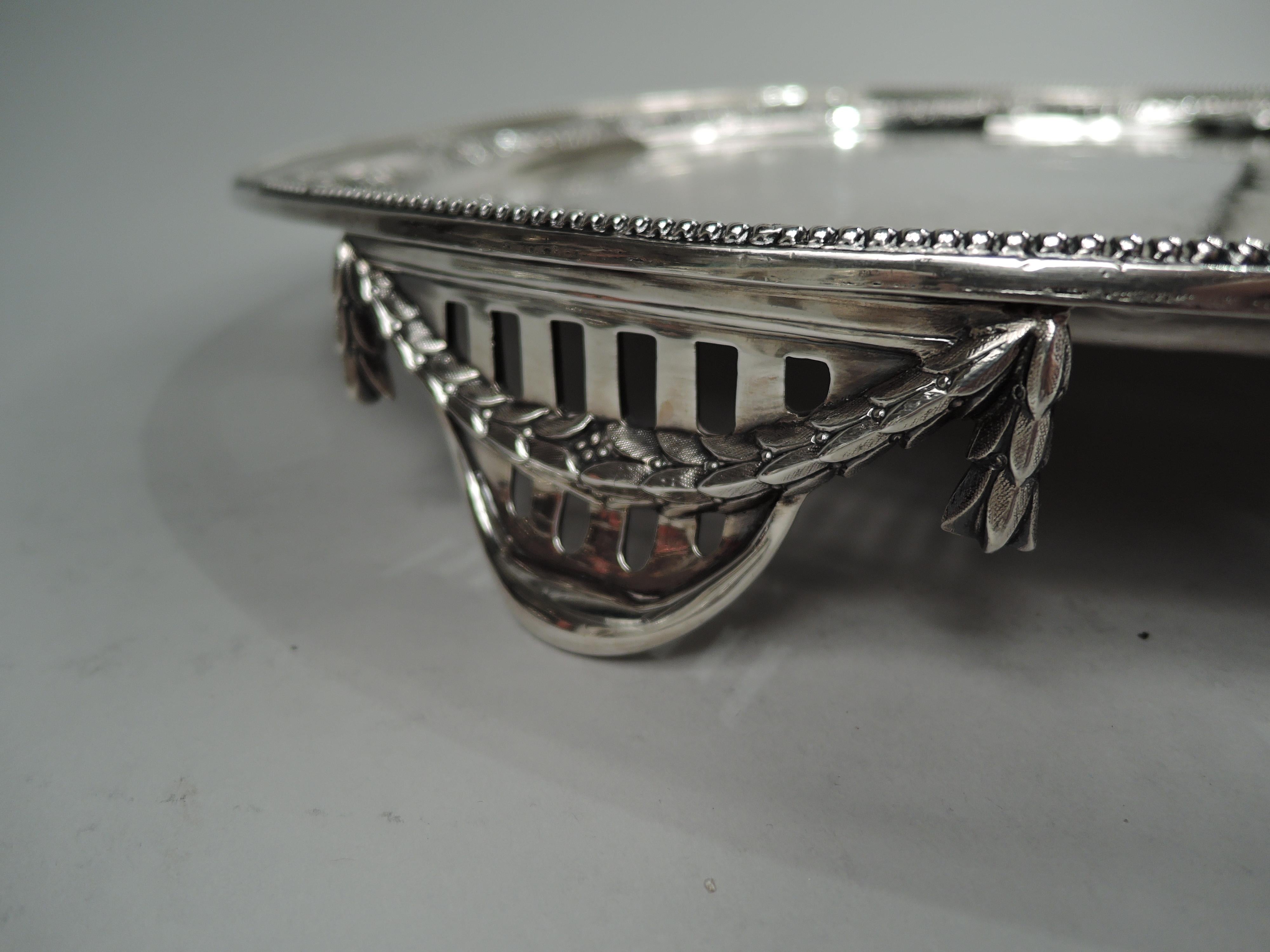 Late 19th Century Large English Victorian Regency Classical Sterling Silver Salver, 1880 For Sale