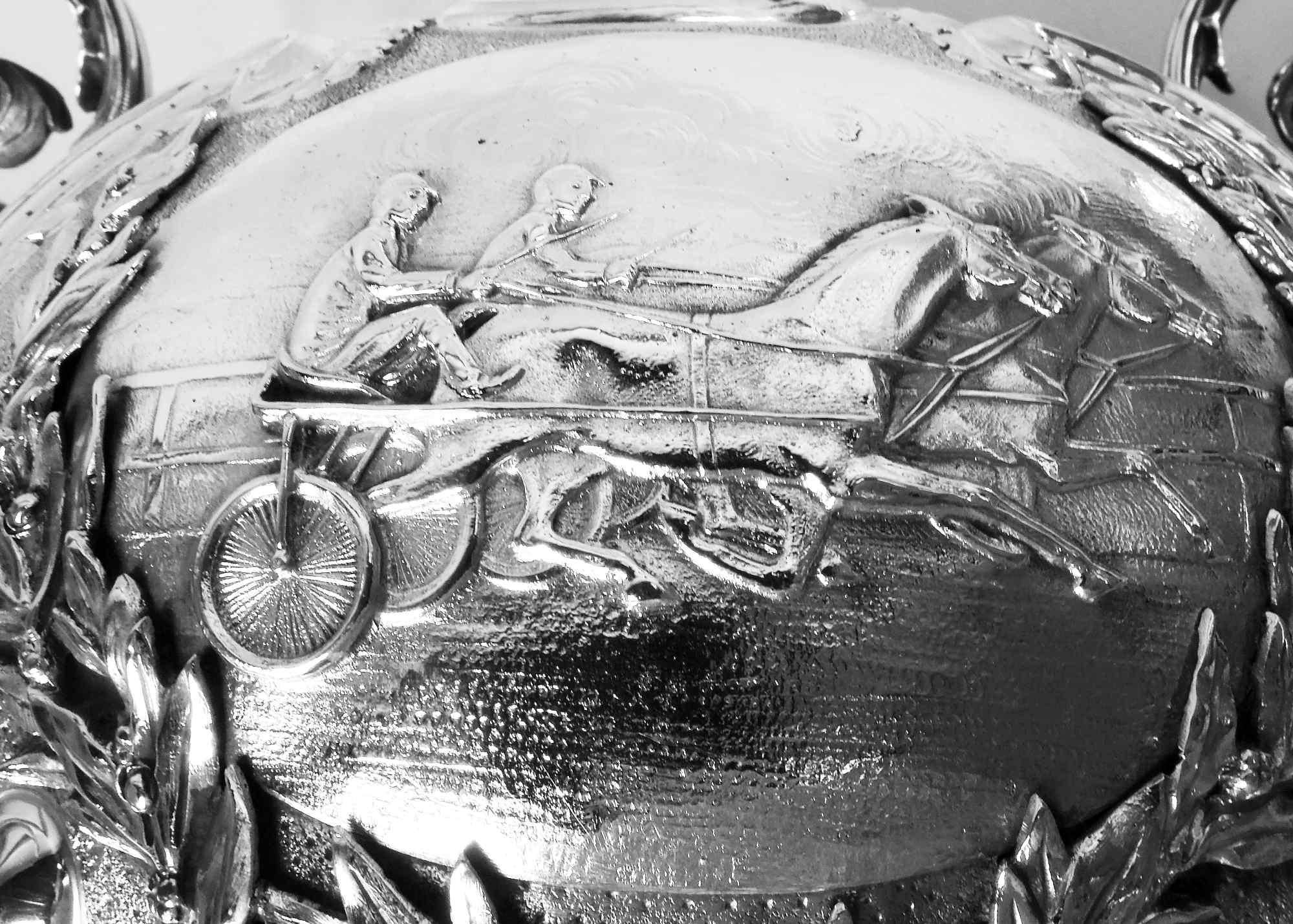 Large English Victorian Sterling Silver Horse Harness Race Trophy, 1898 For Sale 8
