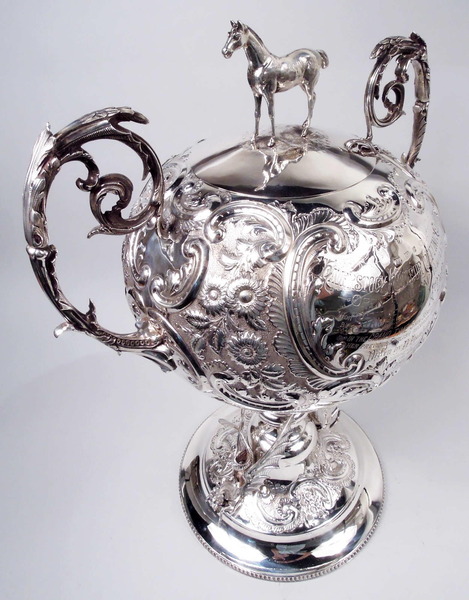 Large English Victorian Sterling Silver Horse Harness Race Trophy, 1898 In Good Condition For Sale In New York, NY