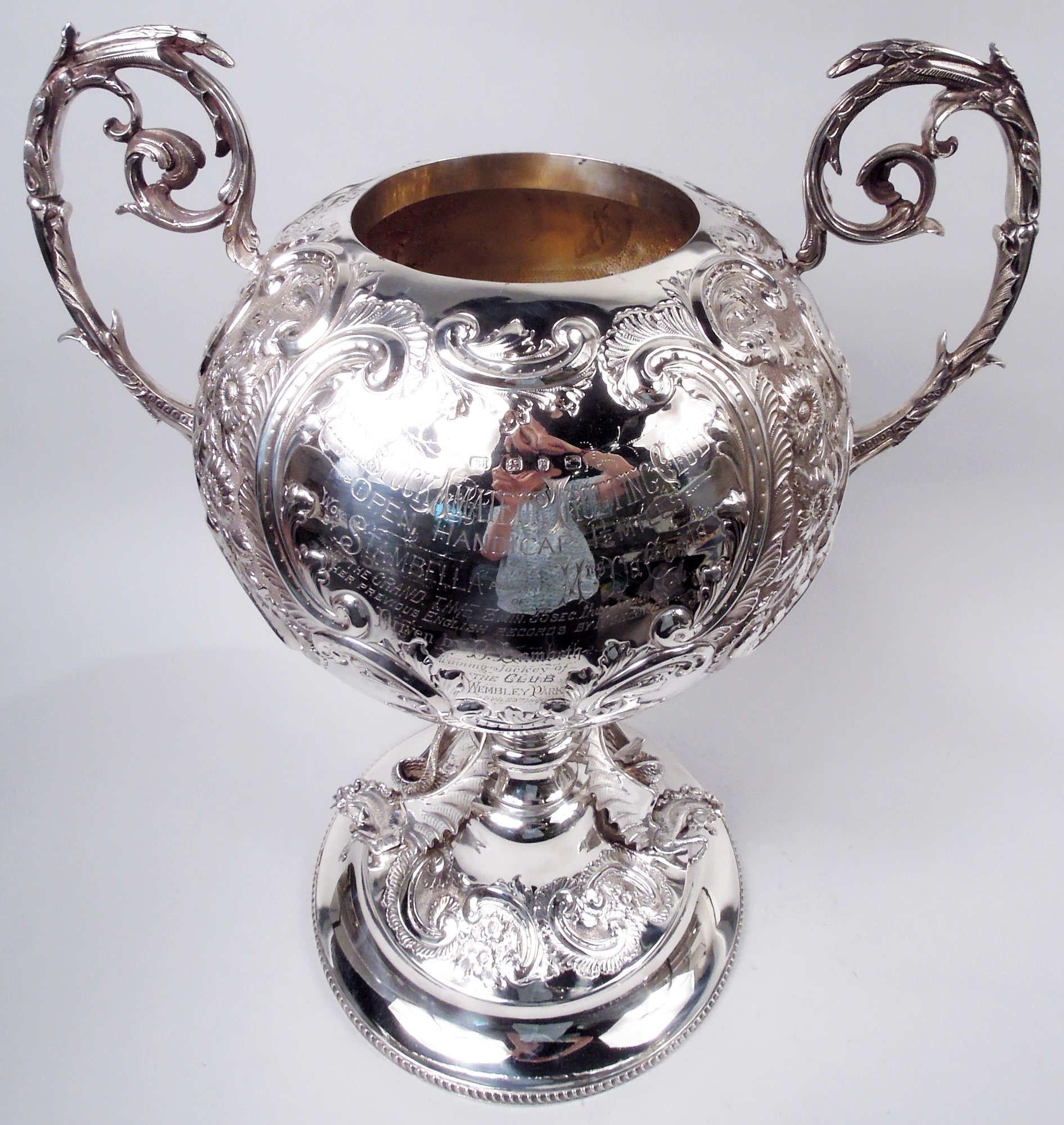 Large English Victorian Sterling Silver Horse Harness Race Trophy, 1898 For Sale 1