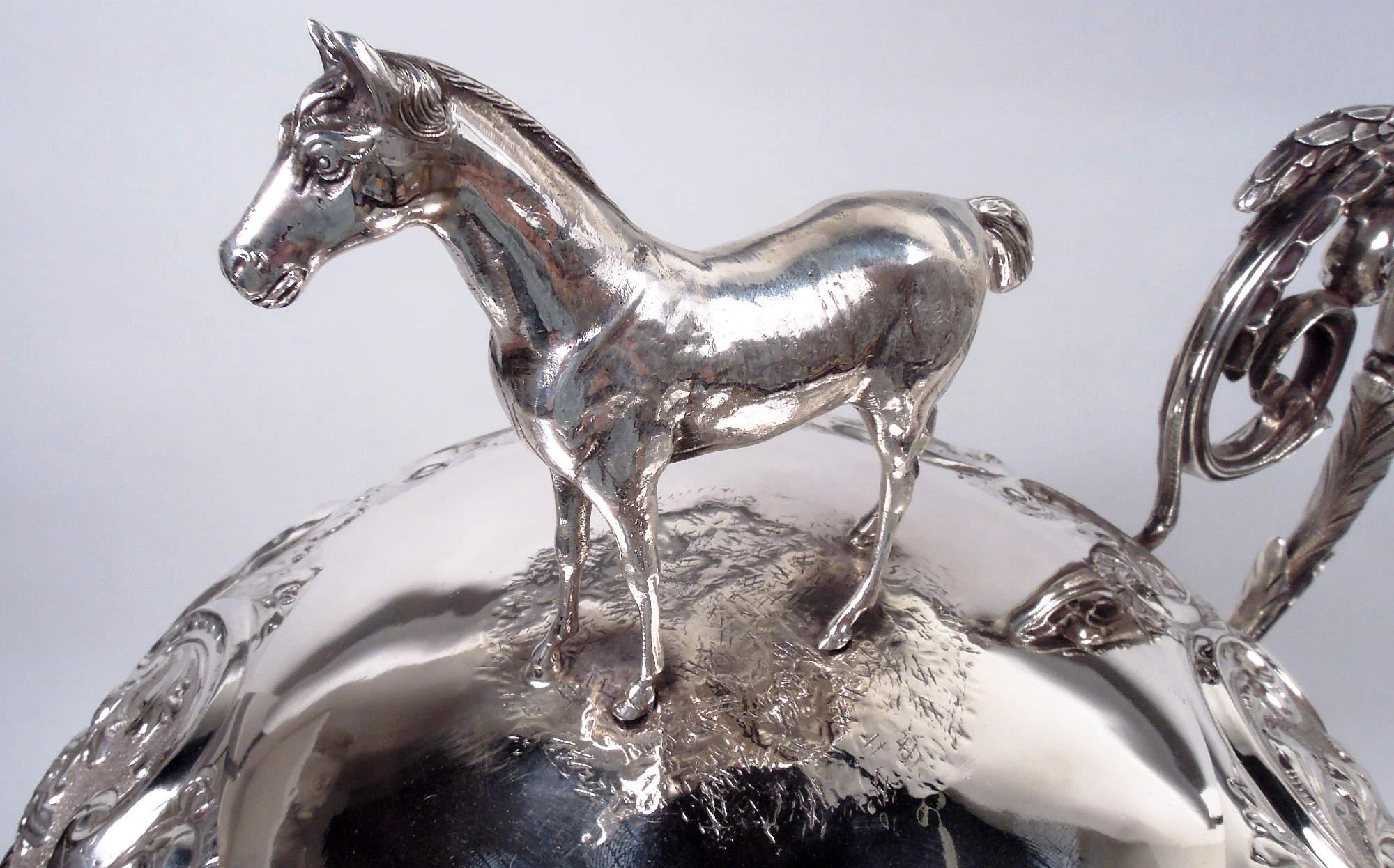 Large English Victorian Sterling Silver Horse Harness Race Trophy, 1898 For Sale 4