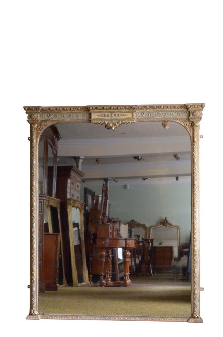 Large English Victorian Wall Mirror Overmantel Mirror For Sale at 1stDibs