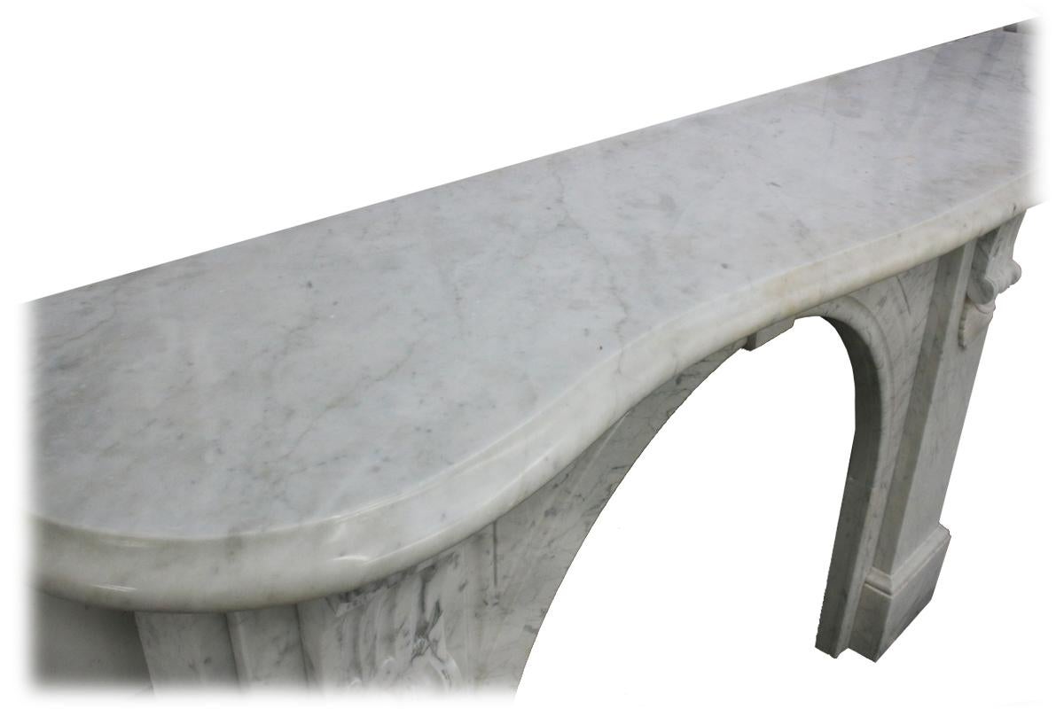 Large English Victorian White Carrara Marble Fire Surround with arched grate 6