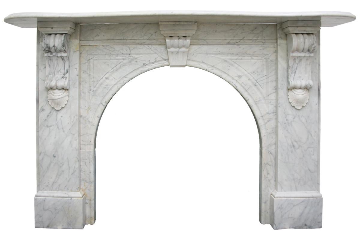 Large English Victorian White Carrara Marble Fire Surround with arched grate 9