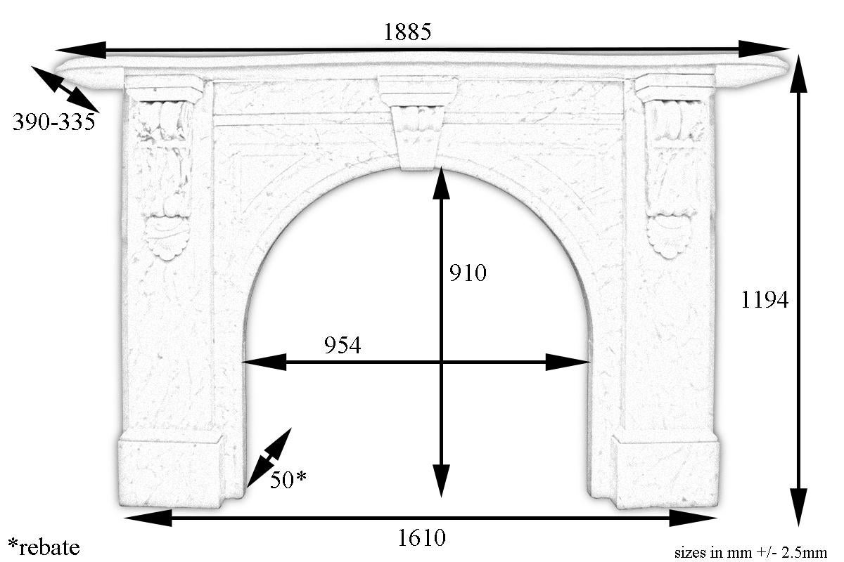 19th Century Large English Victorian White Carrara Marble Fire Surround with arched grate