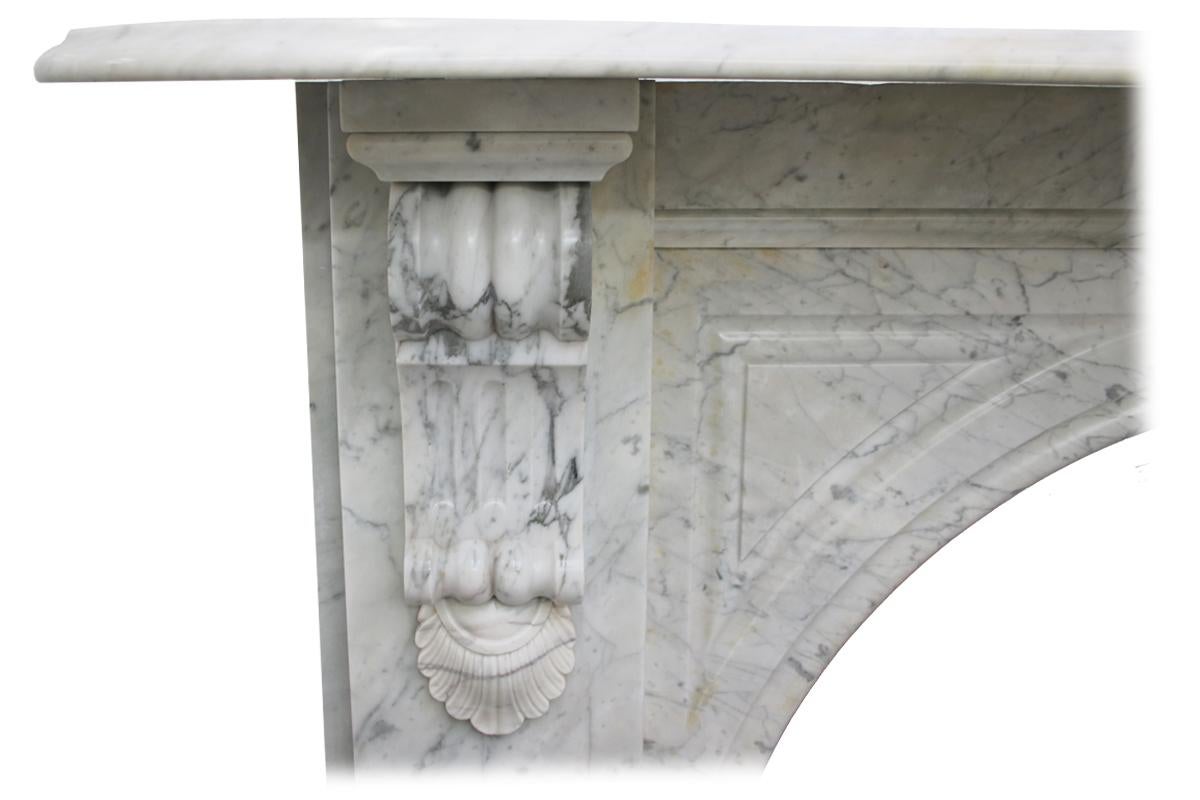Large English Victorian White Carrara Marble Fire Surround with arched grate 2