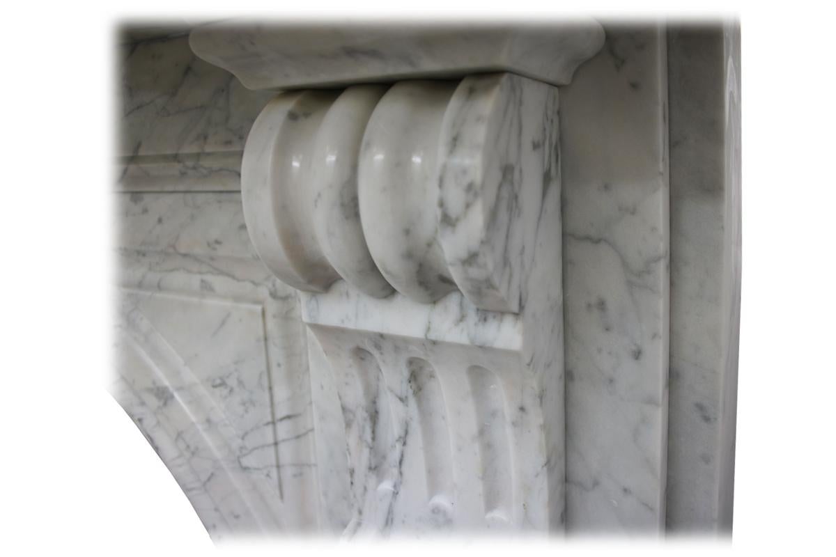 Large English Victorian White Carrara Marble Fire Surround with arched grate 3
