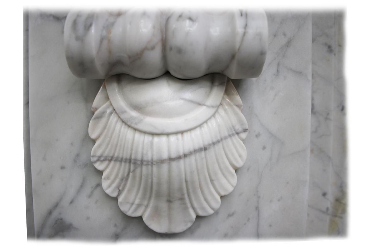 Large English Victorian White Carrara Marble Fire Surround with arched grate 4