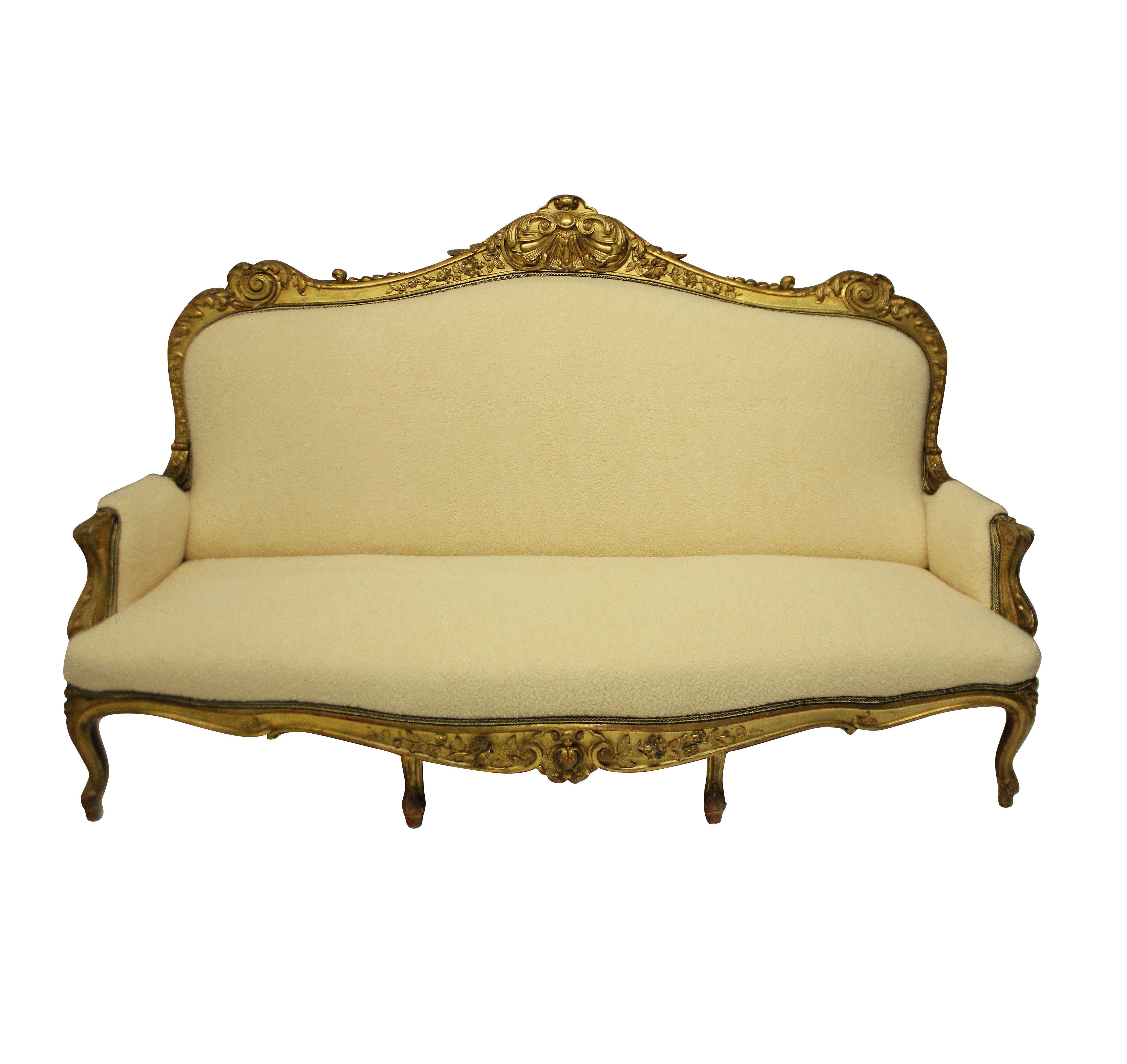 Giltwood Large English Water Gilded and Finely Carved Settee