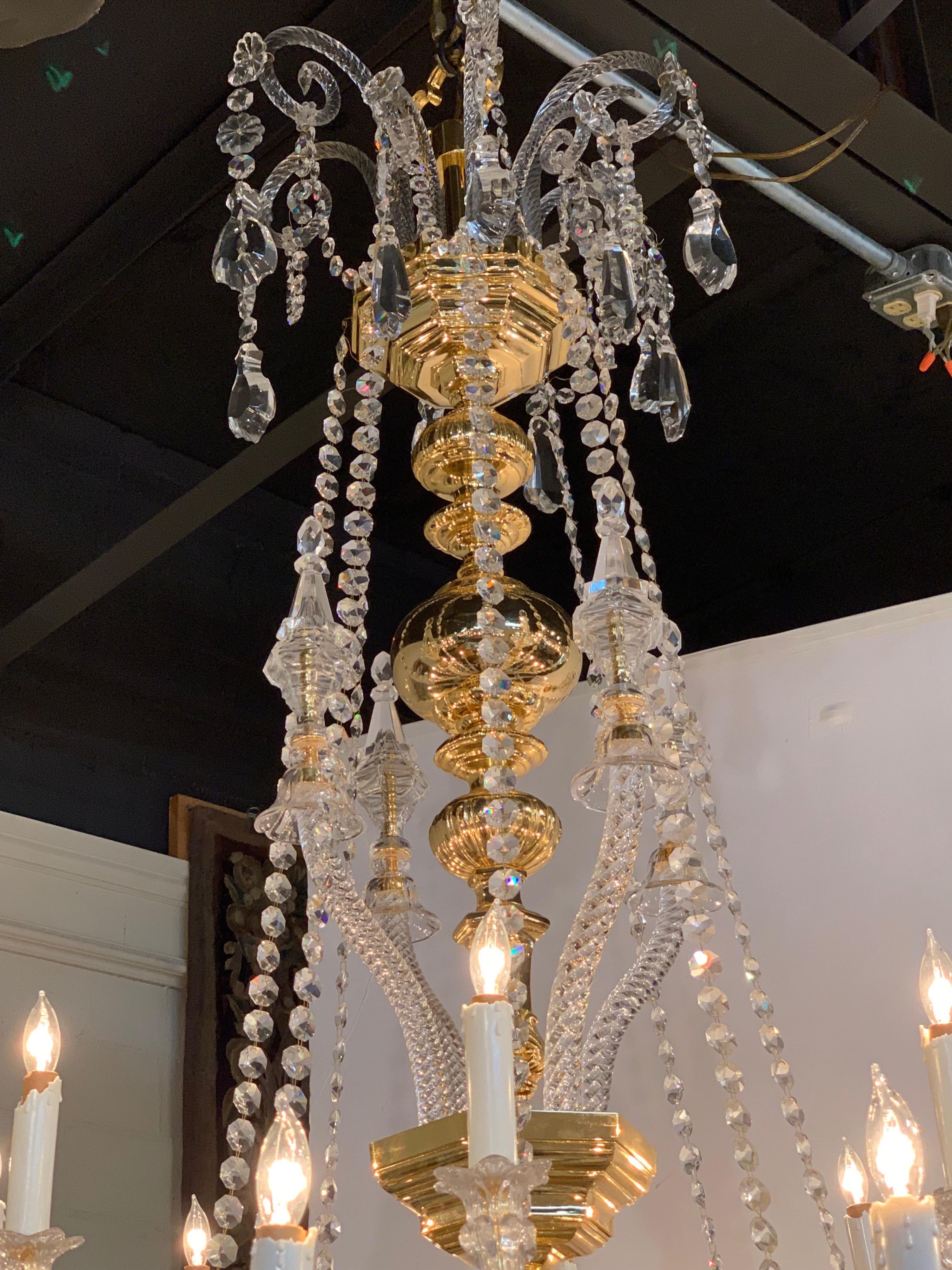 Large English Waterford Style 24 Light Chandelier In Good Condition In Dallas, TX
