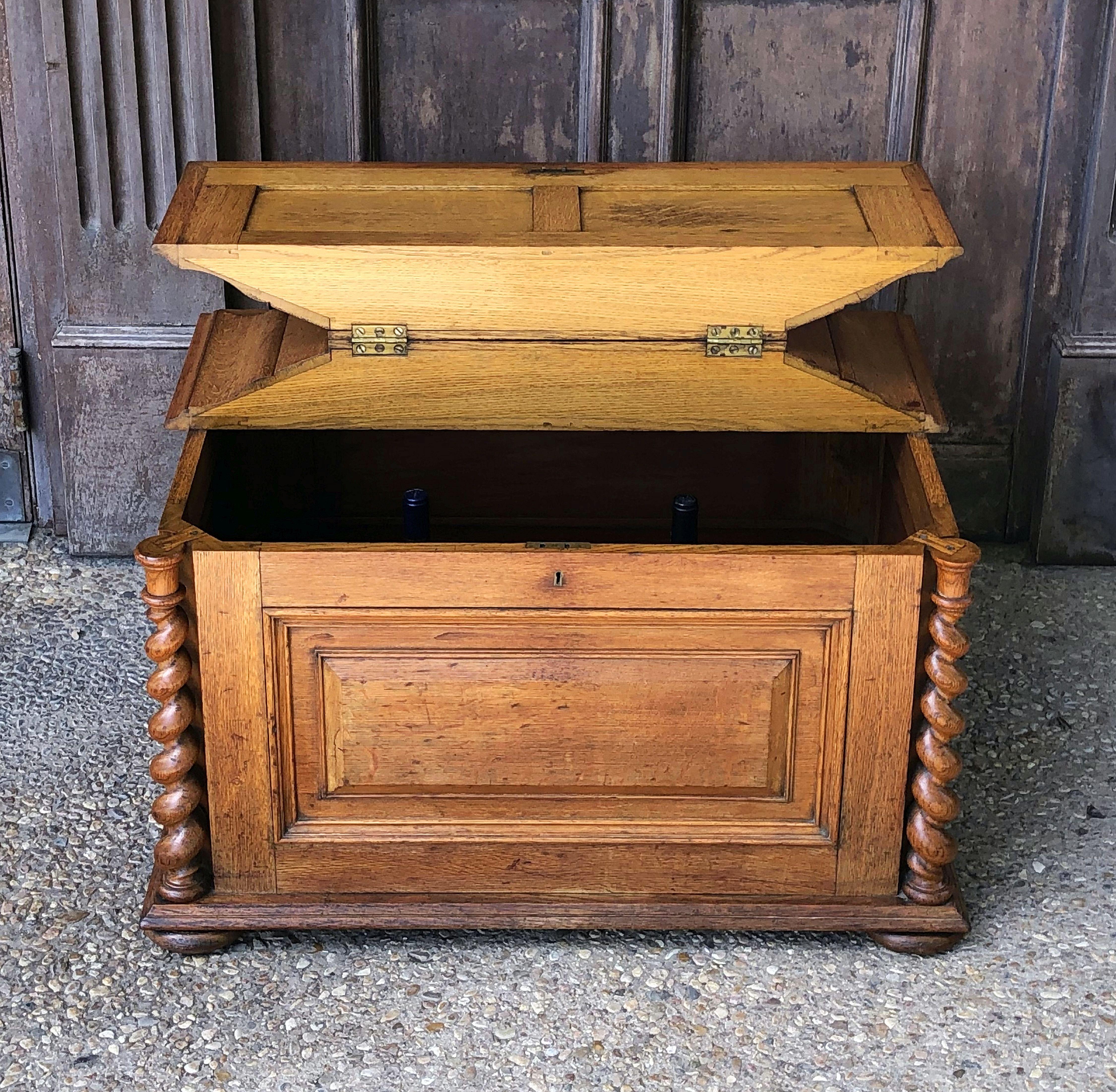 Large English Wine Compendium or Cellarette of Patinated Oak For Sale 8