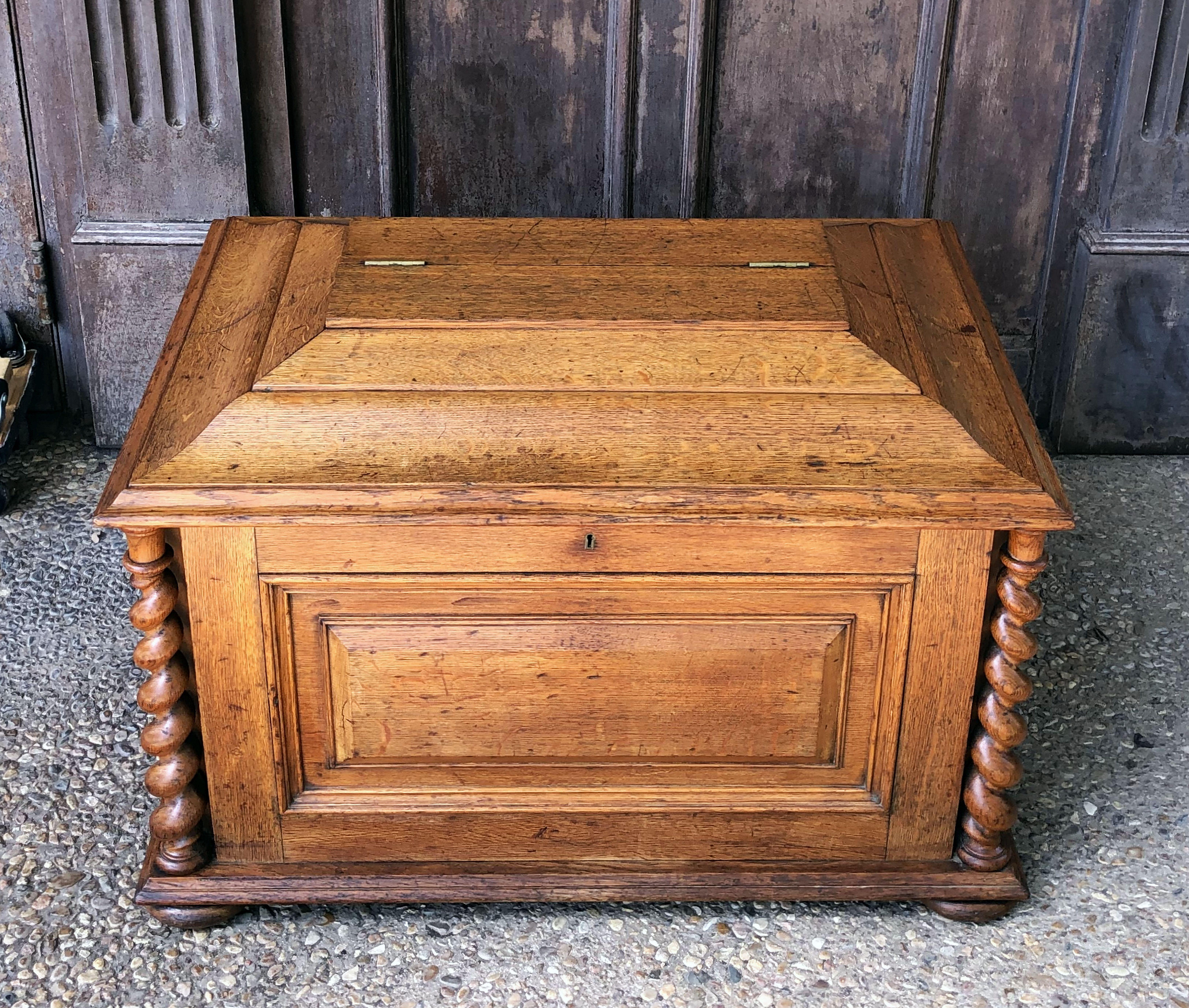 Large English Wine Compendium or Cellarette of Patinated Oak For Sale 2