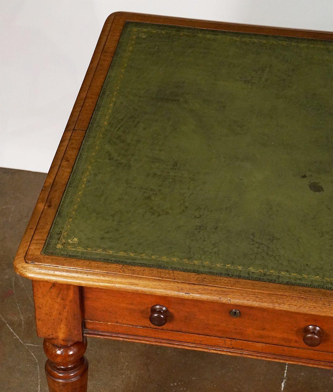 Large English Writing Table or Desk with Embossed Leather Top 1