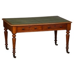 Large English Writing Table or Desk with Embossed Leather Top