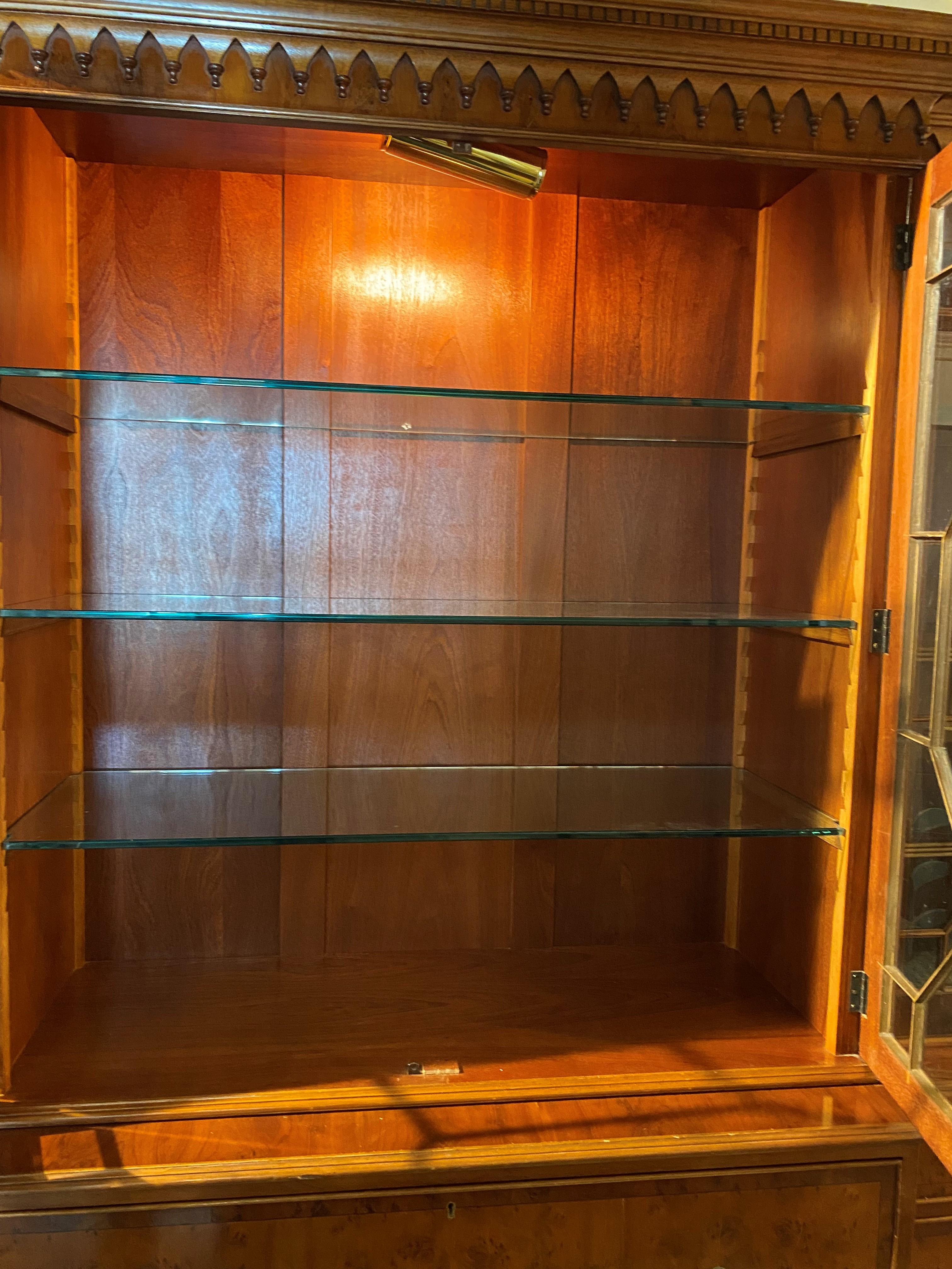 Large English Yew Wood Two Part Breakfront China Cabinet, Bookcase or Server 1