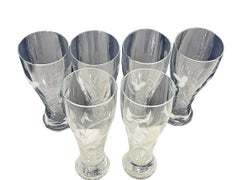 Large engraved beer glasses with wheat and fruit pattern, 1950s
