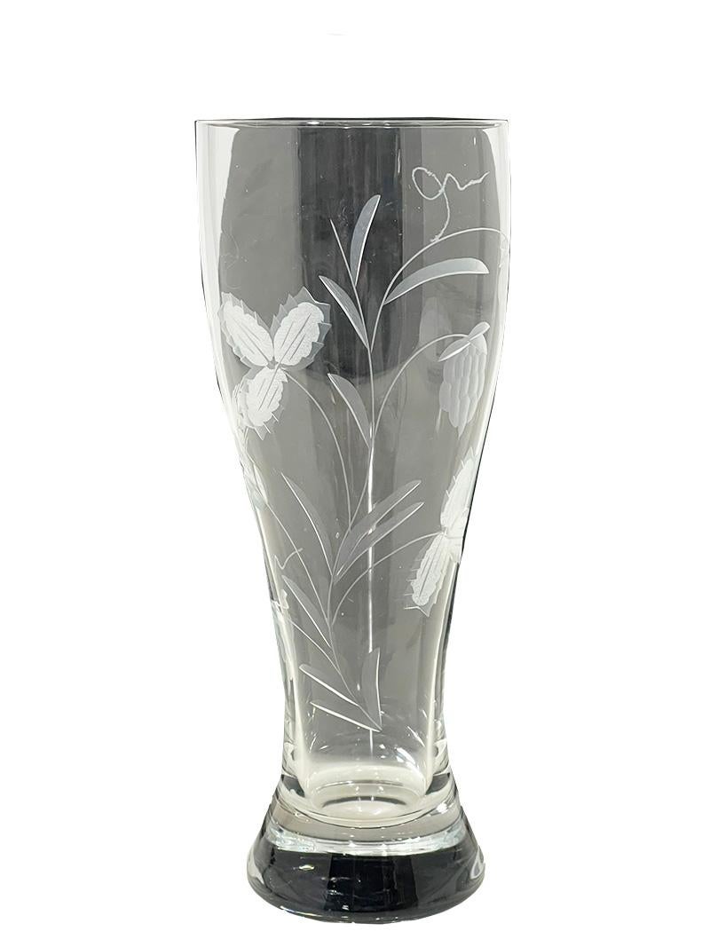 German Large engraved beer glasses with wheat and fruit pattern, 1950s For Sale