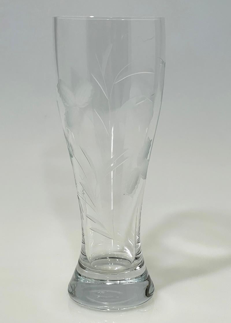 German Large engraved beer glasses with wheat and fruit pattern, 1950s For Sale