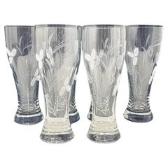 Vintage Large engraved beer glasses with wheat and fruit pattern, 1950s