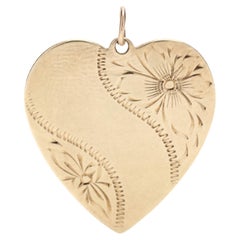 Large Engraved Heart Charm, 14K Yellow Gold, Length 1 1/8 Inch, Flat Engrave