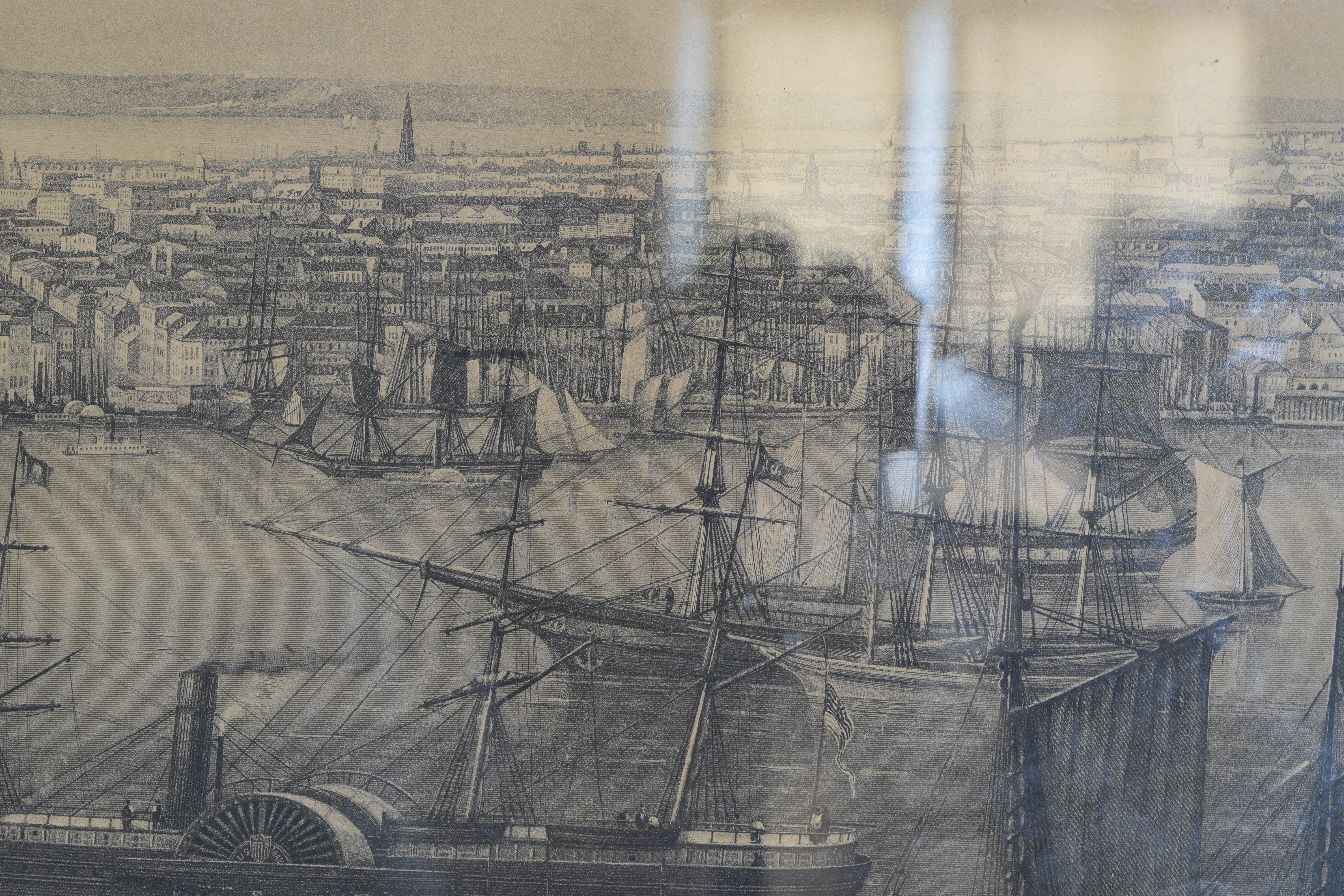 Large Engraving of New York Harbor in Period Rosewood Frame, ca. 1855 5