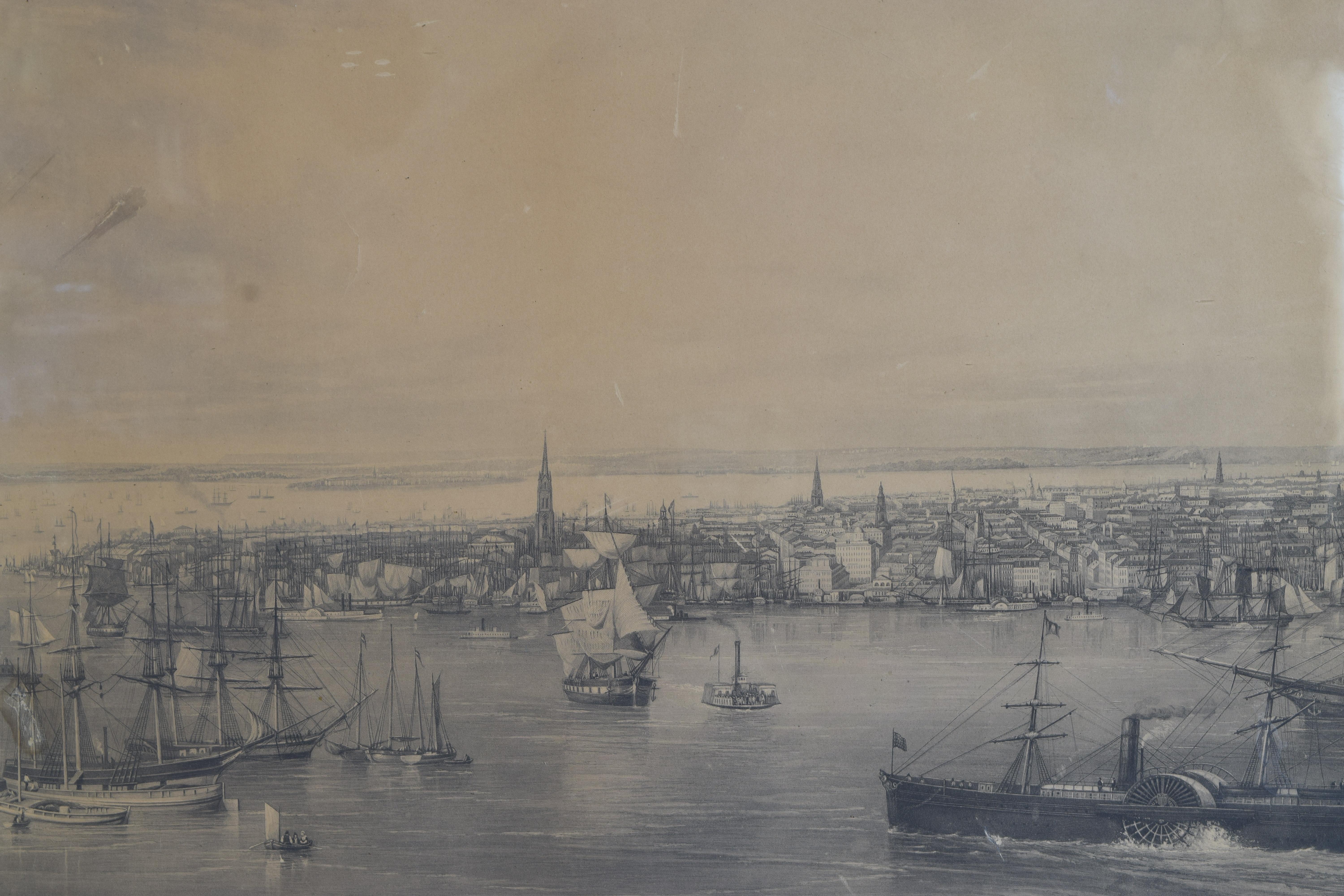 Large Engraving of New York Harbor in Period Rosewood Frame, ca. 1855 1