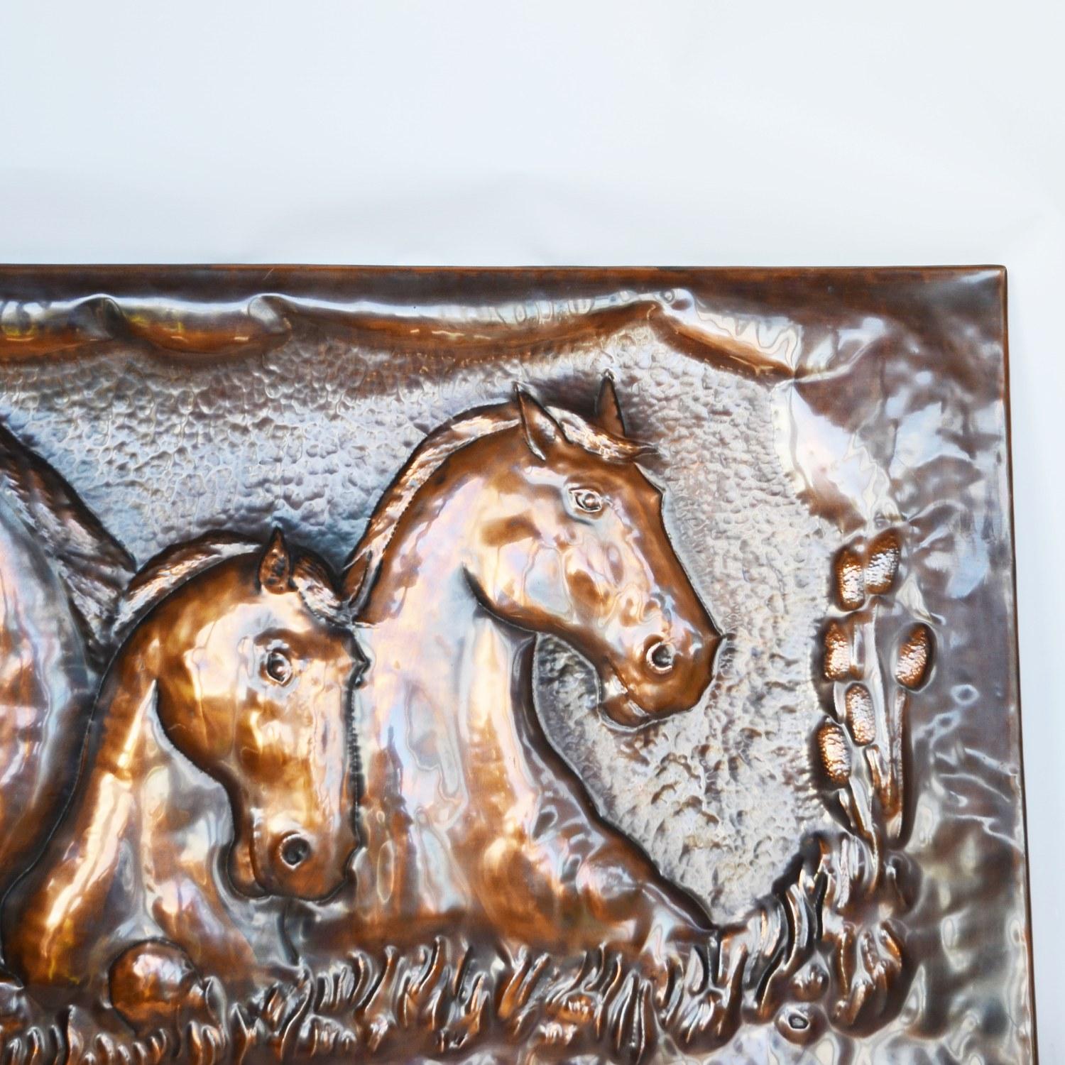 English Large Equestrian Embossed Copper Plaque For Sale