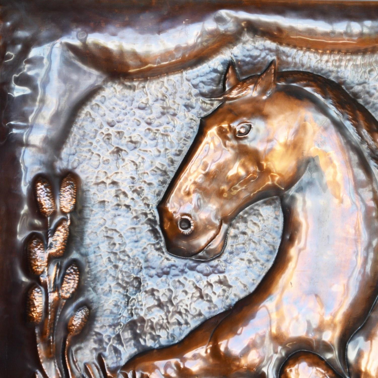 Large Equestrian Embossed Copper Plaque In Excellent Condition For Sale In Forest Row, East Sussex