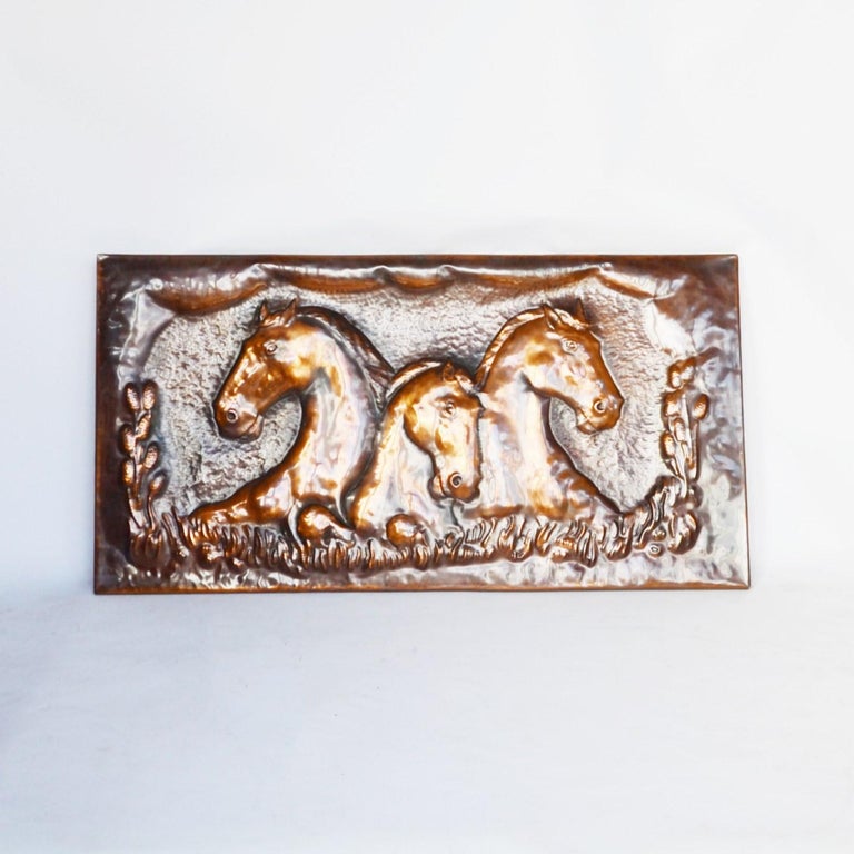 Large Equestrian Embossed Copper Plaque For Sale at 1stDibs