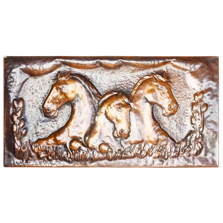 Large Equestrian Embossed Copper Plaque For Sale at 1stDibs