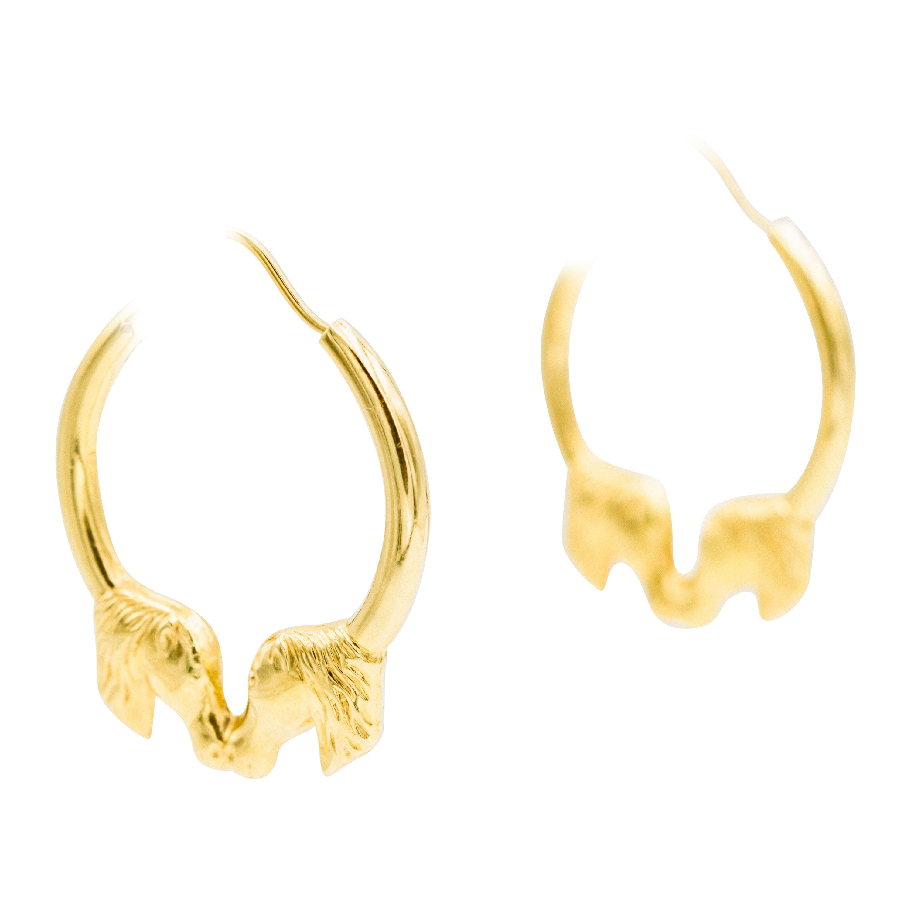 Pendientes de aro grandes de oro amarillo de 18 quilates con cabeza de caballo ecuestre en venta
