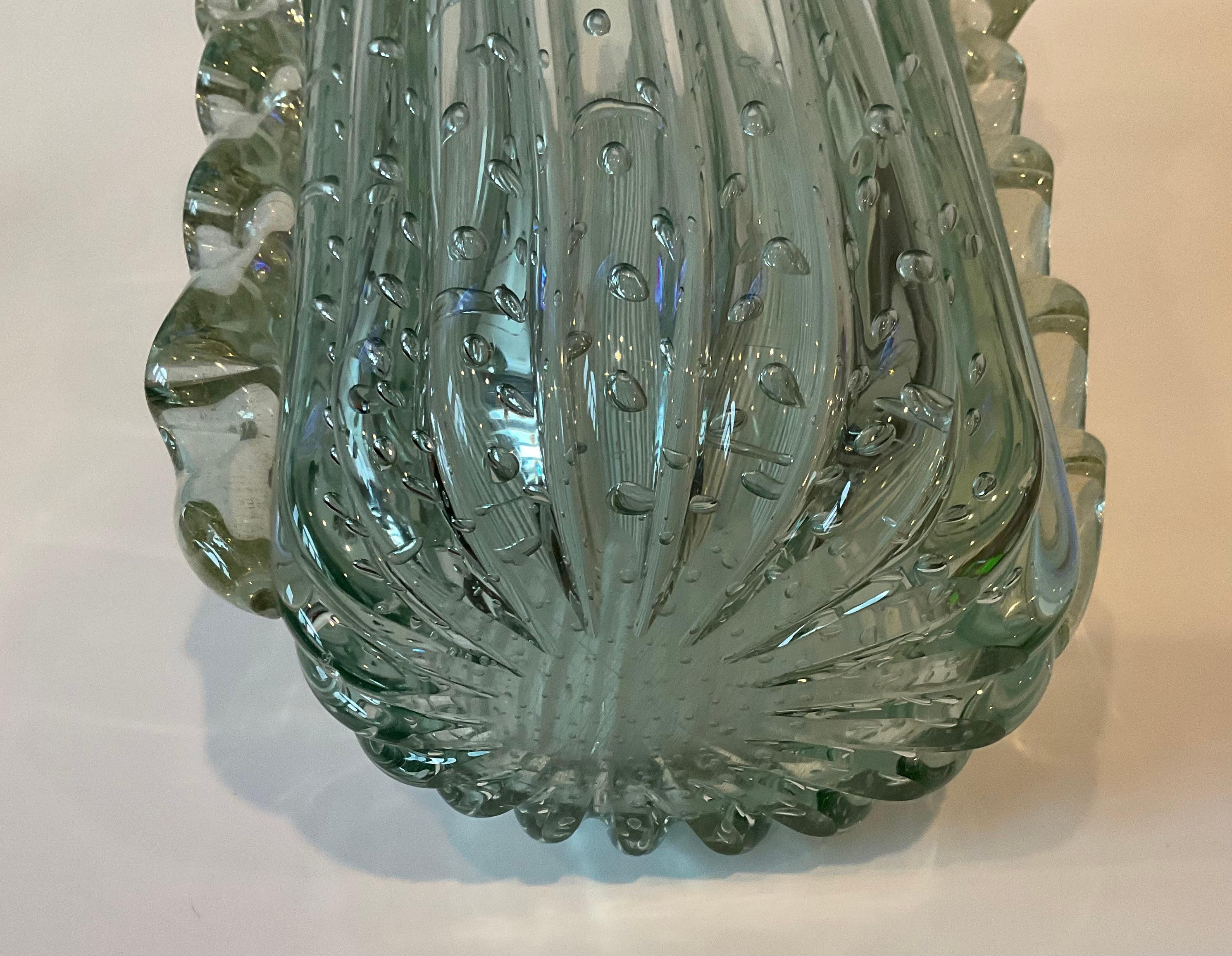 Mid-20th Century LARGE Ercole Barovier Attr Murano Art Glass Vase Controlled Bubbles handles For Sale