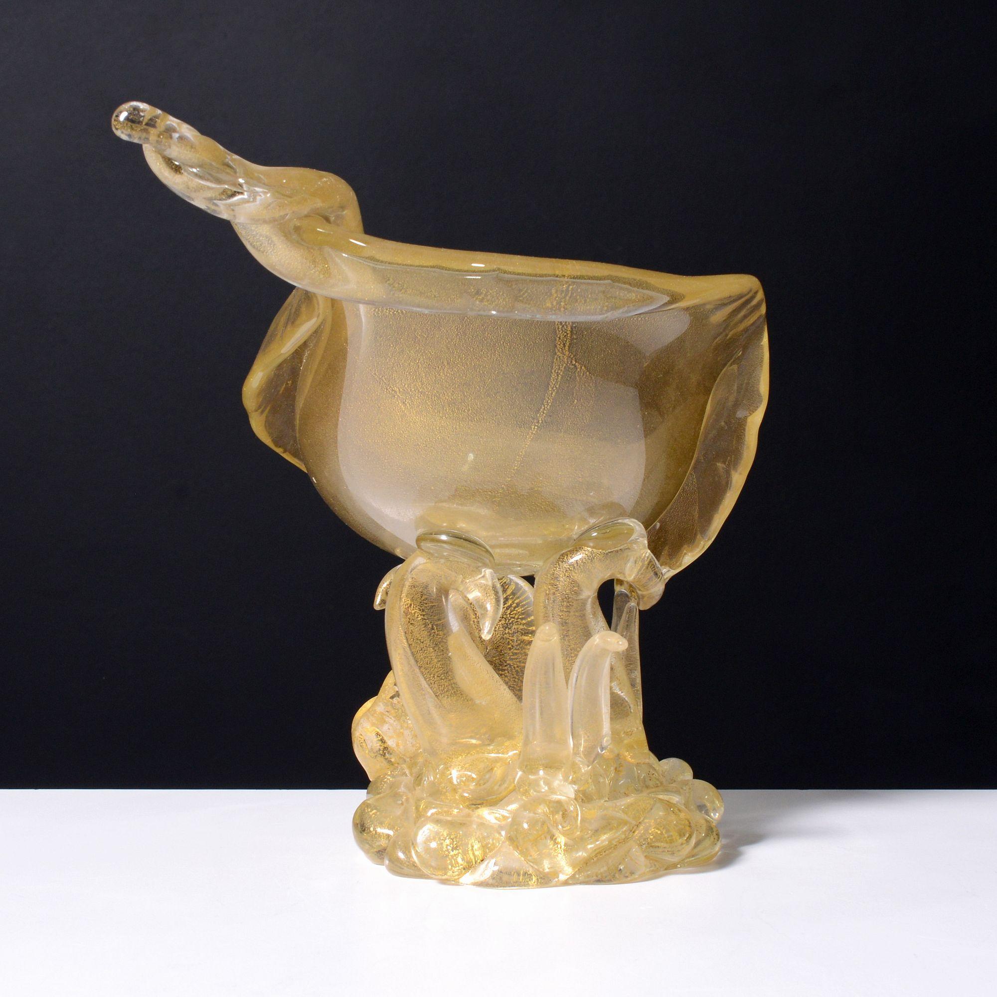 Blown Glass Large Ercole Barovier CONCHIGLIA Shell Compote / Vessel, Murano For Sale