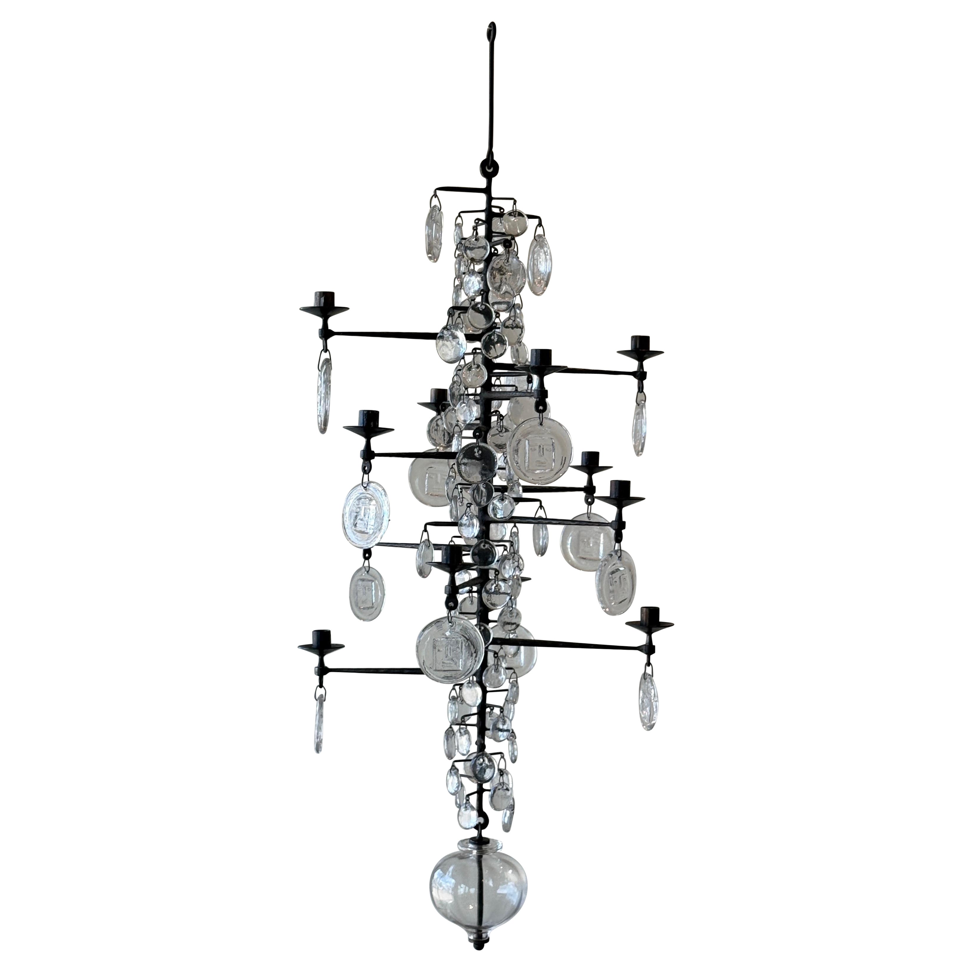 Grand lustre en fer et verre d'Erik Hoglund en vente